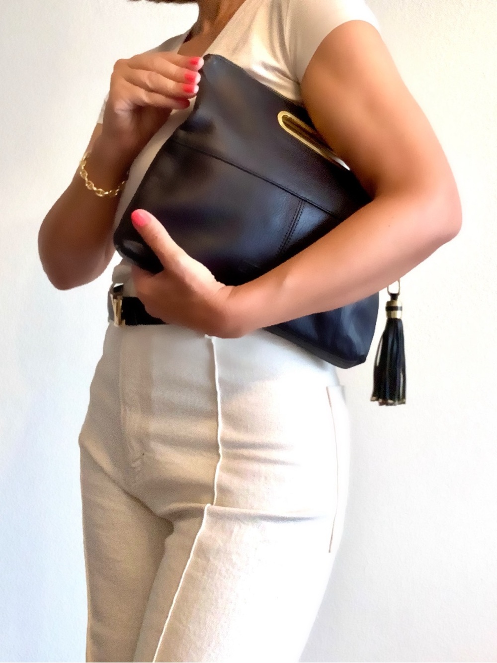 BCBGMaxAzria Black foldable Clutch ,tassel charm with Gold Details. - Picture 4 of 16